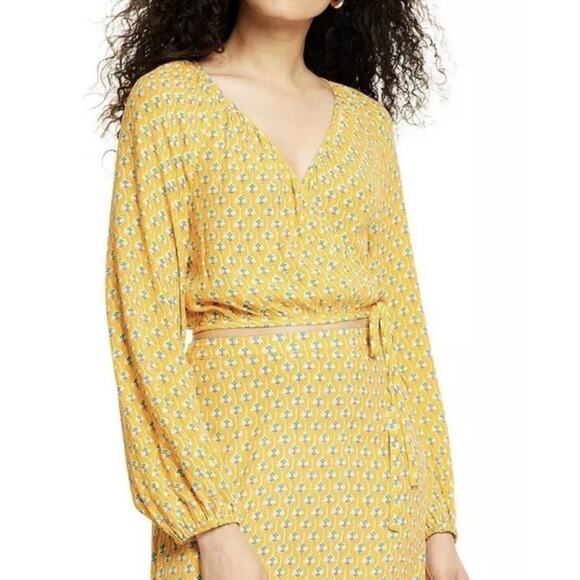 RHODE Women's Dainty Lotus Print Wrap Top Yellow‎ Turquoise Size Medium NWT - Picture 5 of 5